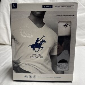 Pacific Polo Club Men's V-Neck Tees Large Assorted Box of 3 Pack Breathable NIB